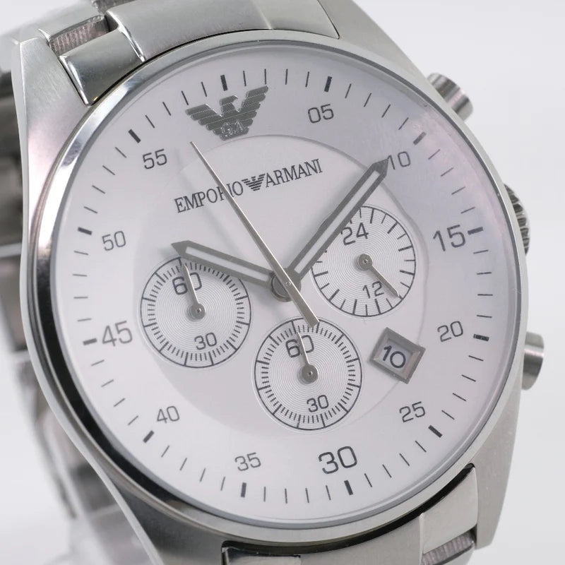 Emporio Armani Sportivo Chronograph Silver Dial Silver Steel Strap Watch For Men - AR5963