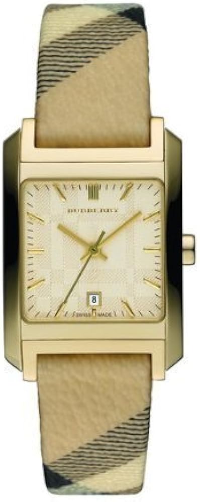 Burberry Nova Square Gold Dial Beige Leather Strap Watch for Women - BU1582