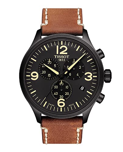 Tissot T Sport Chrono XL Black Dial Brown Leather Strap Watch For Men - T116.617.36.057.00
