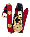 Versace Medusa Lock Icon Gold Dial Red Leather Strap Watch for Women - VEDW00119