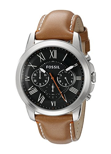 Fossil Grant Chronograph Green Dial Brown Leather Strap Watch for Men - FS4918