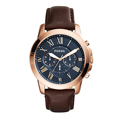 Fossil Grant Chronograph Blue Dial Brown Leather Strap Watch for Men - FS5068