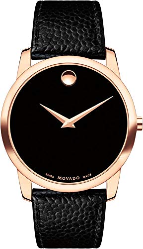 Movado Museum Classic Black Dial Black Leather Strap Watch For Men - 607060