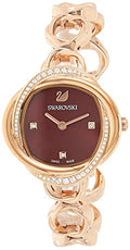 Swarovski Crystal Flower Red Dial Rose Gold Steel Strap Watch for Women - 5552783