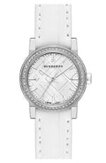 Burberry The City Diamonds Silver Dial White Leather Strap Watch for Women - BU9222