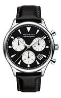 Movado Heritage Chronograph Black Dial Black Leather Strap Watch for Men - 3650005