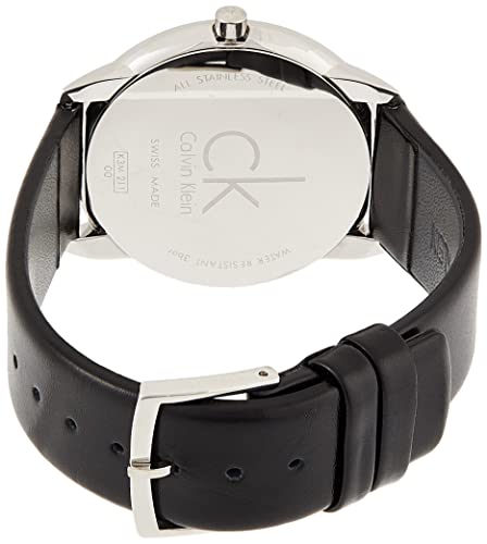 Calvin Klein Minimal Black Dial Black Leather Strap Watch for Men - K3M211C4