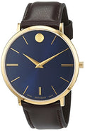 Movado Ultra Slim Blue Dial Brown Leather Strap Watch For Men - 0607088
