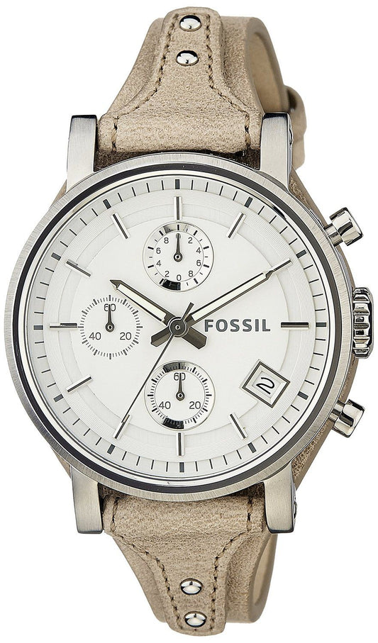 Fossil Boyfriend Chronograph White Dial Brown Leather Strap Watch for Women - ES3625