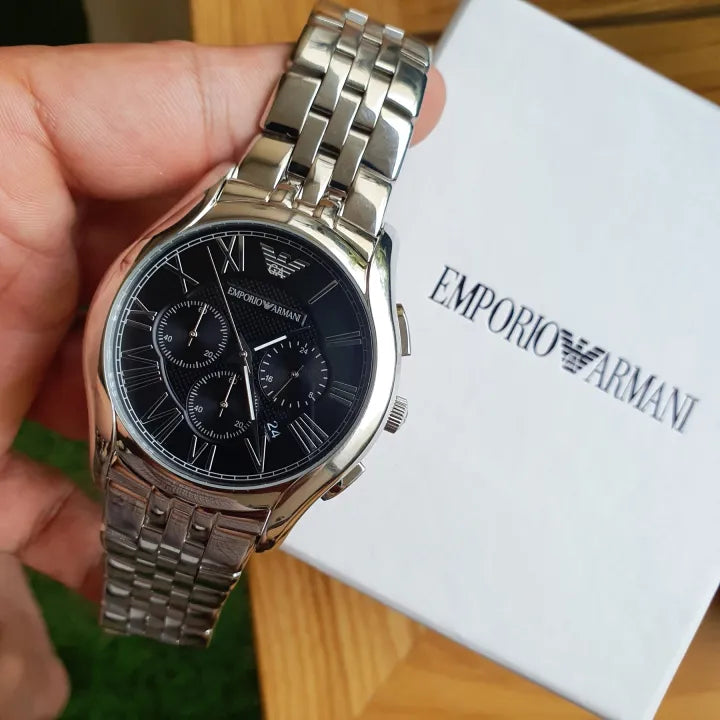 Emporio Armani Classic Chronograph Black Dial Silver Steel Strap Watch For Men - AR1786