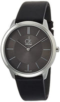 Calvin Klein Minimal Black Dial Black Leather Strap Watch for Men - K3M211C4