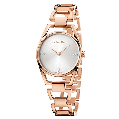 Calvin Klein Dainty Diamonds Silver Dial Rose Gold Steel Strap Watch for Women - K7L2364T
