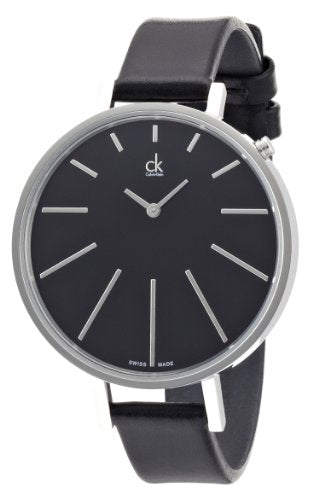 Calvin Klein Equal Black Dial Black Leather Strap Watch for Women - K3E231C1