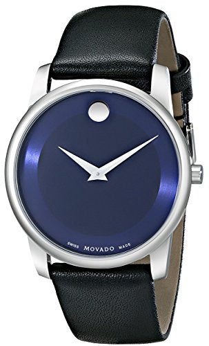 Movado Museum Quartz Blue Dial Black Leather Strap Watch For Women - 0606611