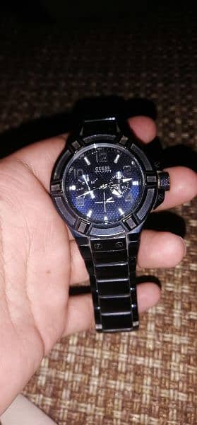 Guess Rigor Multifunction Black Dial Blue Steel Strap Watch for Men - W0218G4