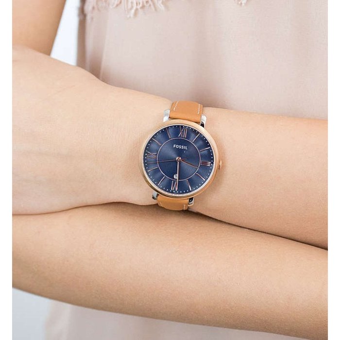 Fossil Jacqueline Three Hand Date Luggage Blue Dial Brown Leather Strap Watch for Women - ES4274