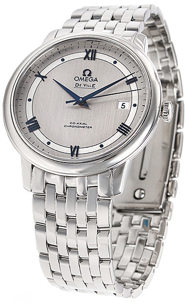 Omega De Ville Prestige Co-Axial Rhodium Silver Dial Silver Steel Strap Watch for Men - 424.10.40.20.02.001