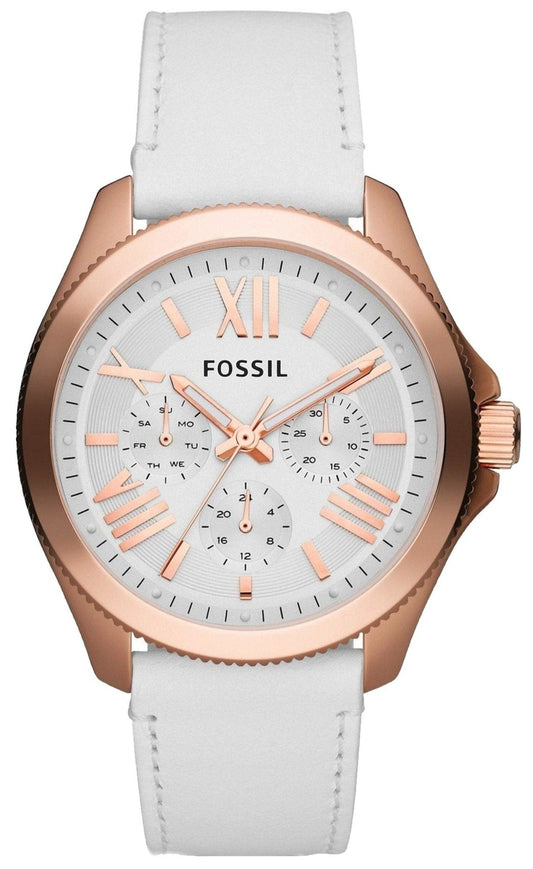 Fossil Cecile White Dial White Leather Strap Watch for Women - AM4486
