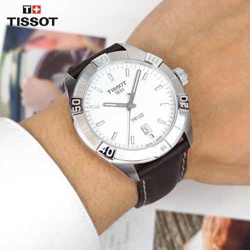 Tissot PR 100 Sport Silver Dial Brown Leather Strap Watch For Men - T101.610.16.031.00