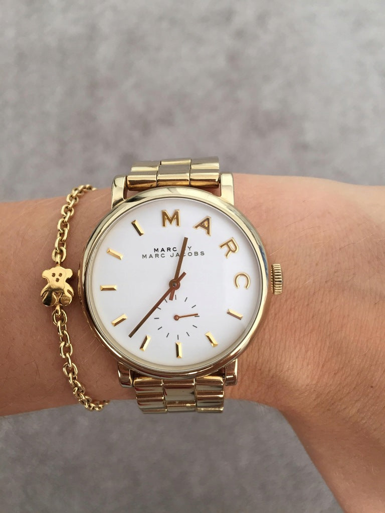 Marc Jacobs Baker White Dial Gold Stainless Steel Strap Watch for Women - MBM3243