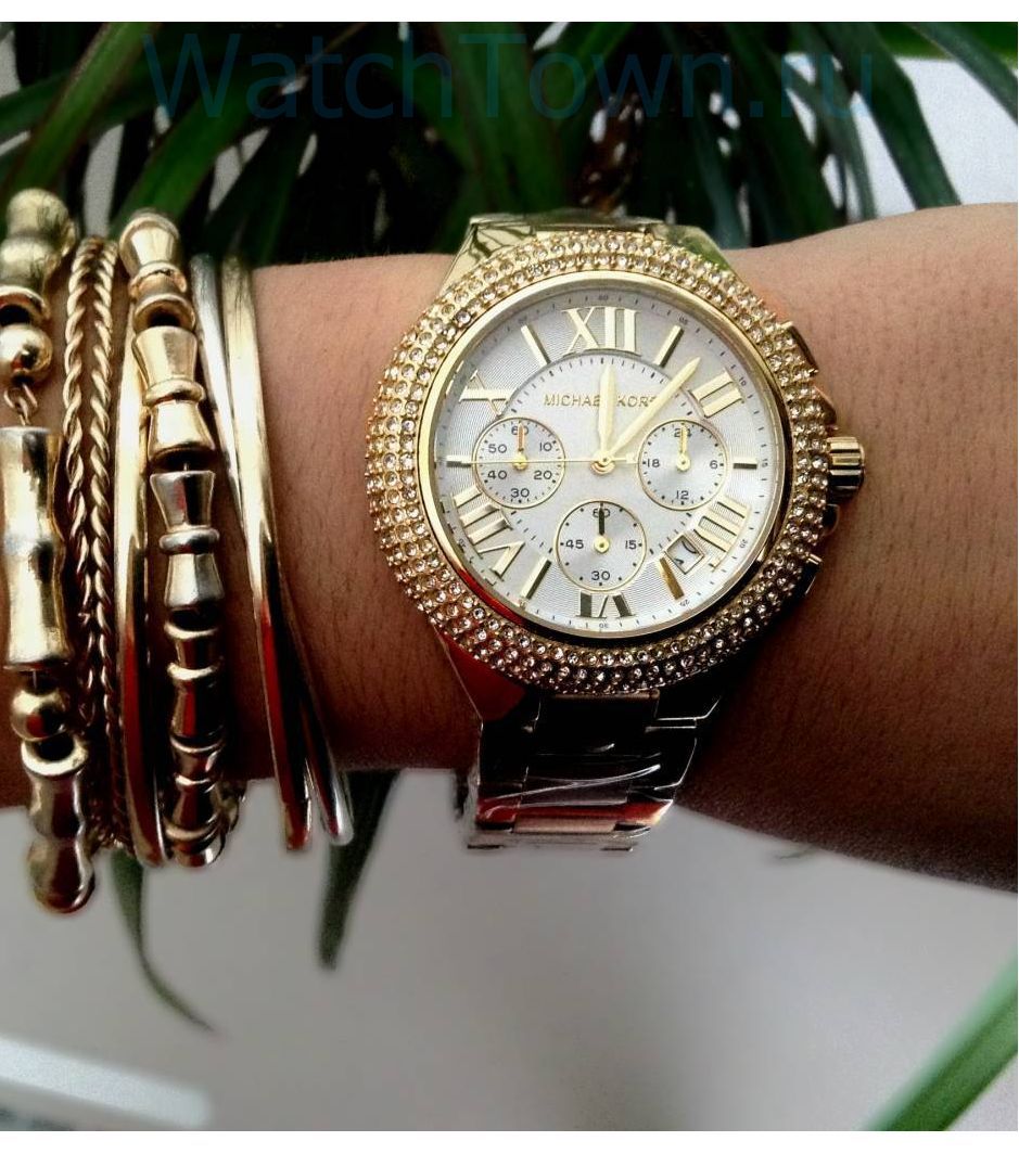 Michael Kors Camille Diamonds Silver Dial Gold Steel Strap Watch for Women - MK5756