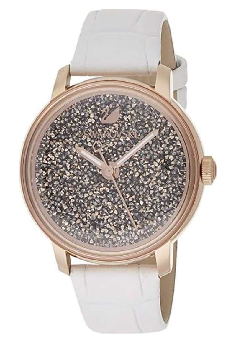 Swarovski Crystalline Hours Quartz Grey Dial Black Leather Strap Watch for Women - 5344635