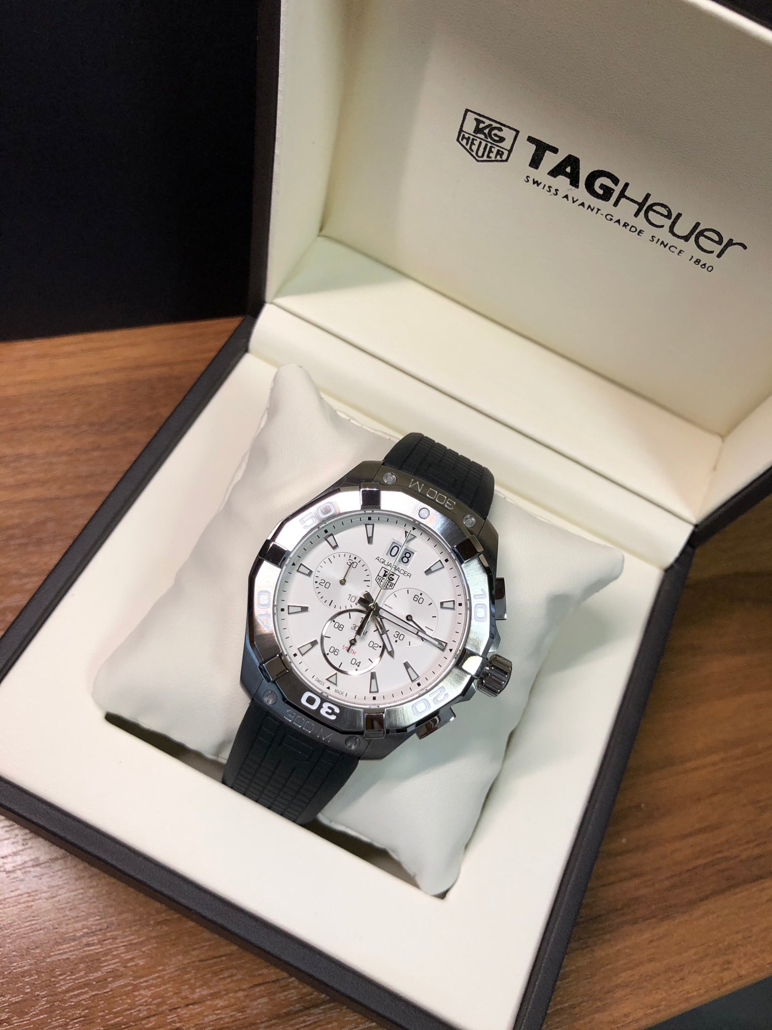 Tag Heuer Aquaracer Chronograph White Dial Black Rubber Strap Watch for Men - CAY1111.FT6041