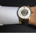 Emporio Armani Meccanico White Dial Brown Leather Strap Watch For Men - AR1920