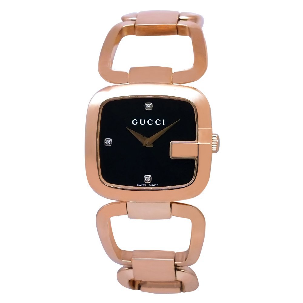 Gucci G Gucci Black Dial Rose Gold Steel Strap Watch For Women - YA125409