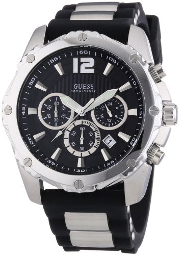 Guess Intrepid Chronograph Black Dial Two Tone Steel Strap Watch for Men - W0167G1