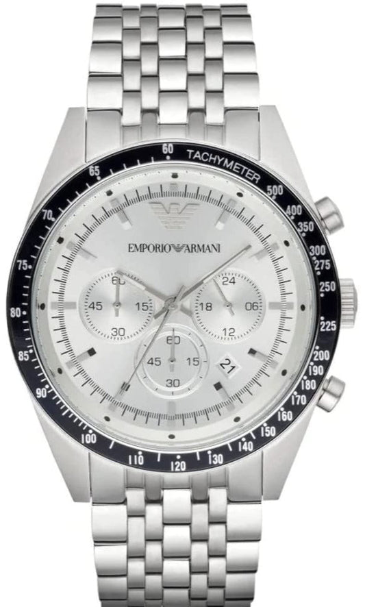 Emporio Armani Sportivo Chronograph Silver Dial Silver Steel Strap Watch For Men - AR6073