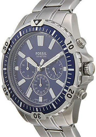 Fossil Garrett Chronograph Blue Dial Silver Steel Strap Watch for Men - FS5623
