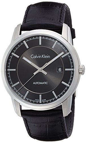 Calvin Klein Infinity Automatic Black Dial Black Leather Strap Watch for Men - K5S341C1