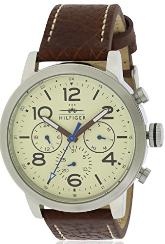 Tommy Hilfiger Jake Multifunction White Dial Brown Leather Strap Watch for Men - 1791230