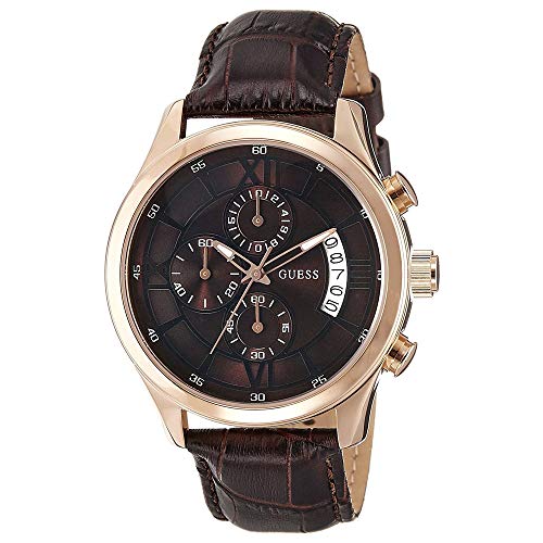 Guess Analog Chronograph Brown Dial Brown Leather Strap Watch For Men - W14052G2