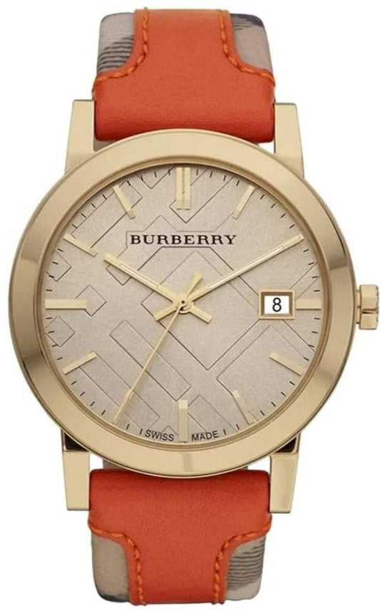 Burberry The City Gold Dial Orange Leather Strap Watch for Women - BU9016