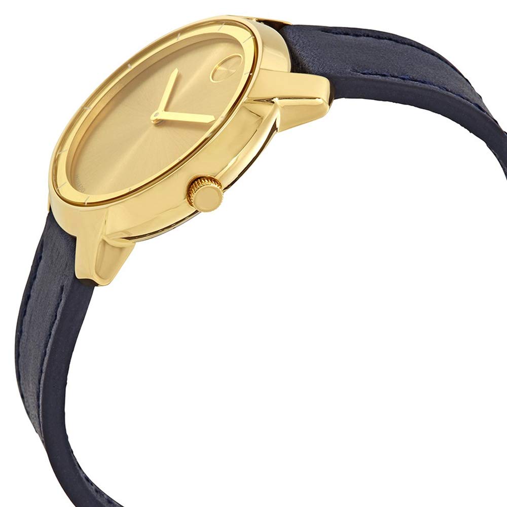 Movado Bold Gold Dial Blue Leather Strap Watch For Men - 3600469