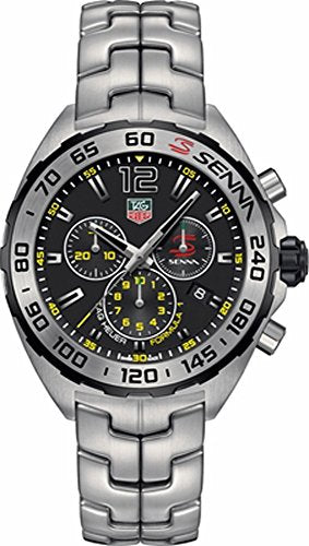 Tag Heuer Formula 1 Quartz Chronograph Ayron Senna Special Edition Black Dial Silver Steel Strap Watch for Men - CAZ1013.BA0883