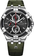 Maurice Lacroix Aikon Chronograph Black Dial Green Leather Strap Watch for Men - AI1018-PVB21-330-1