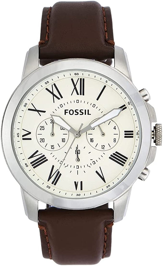 Fossil Grant Chronograph White Dial Brown Leather Strap Watch for Men - FS4735