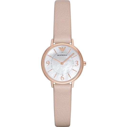 Emporio Armani Kappa White Mother of Pearl Dial Pink Leather Strap Watch For Women - AR2512