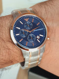 Emporio Armani Renato Chronograph Blue Dial Two Tone Steel Strap Watch For Men - AR80025