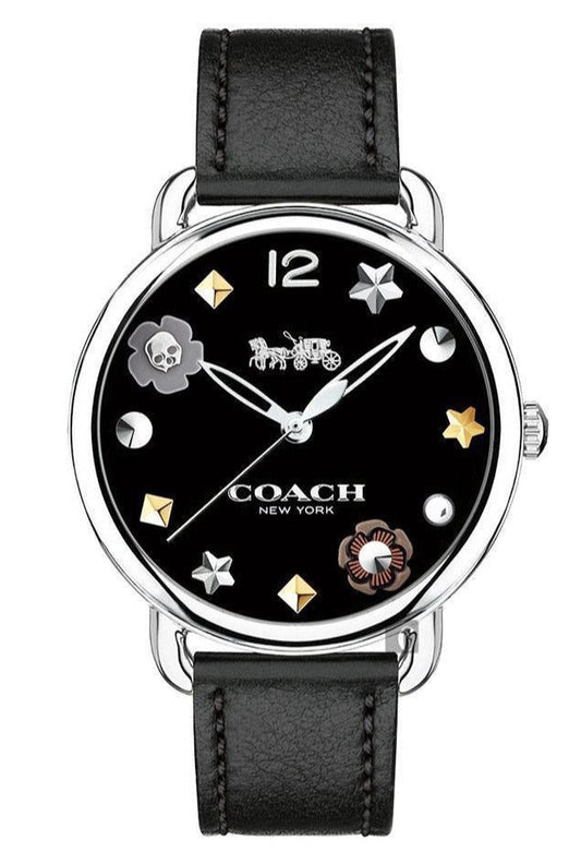 Coach Delancey Black Dial Black Leather Strap Watch for Women - 14502780