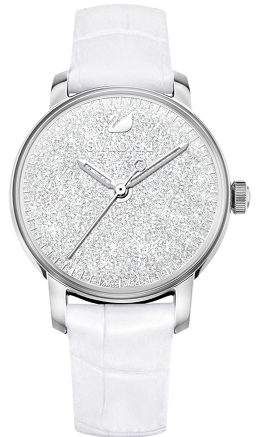 Swarovski Crystalline Hours Silver Dial White Leather Strap Watch for Women - 5295383