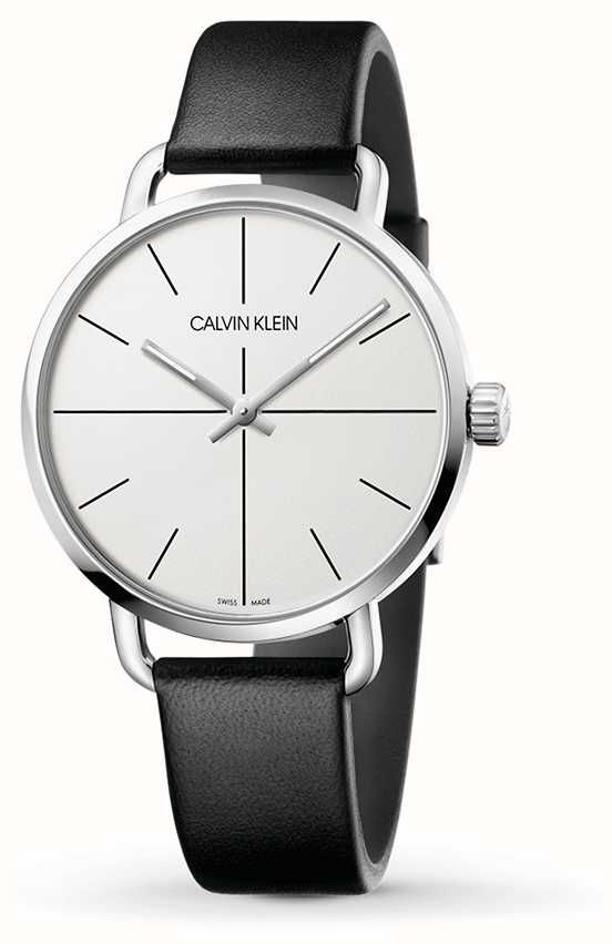 Calvin Klein Even Silver Dial Black Leather Strap Watch for Men - K7B211CY