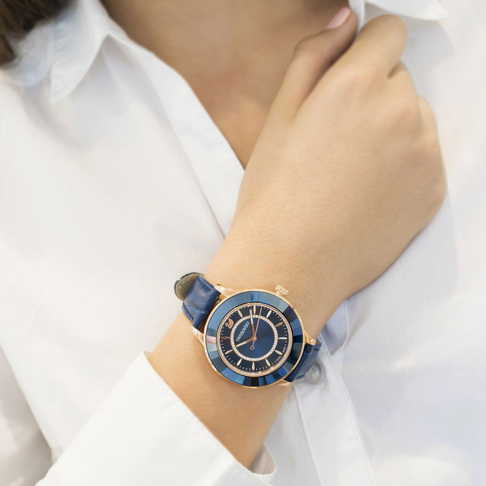 Swarovski Octea Lux Blue Dial Blue Leather Strap Watch for Women - 5414413
