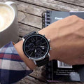 Calvin Klein Post Minimal Chronograph Black Dial Black Leather Strap Watch for Men - K7627107