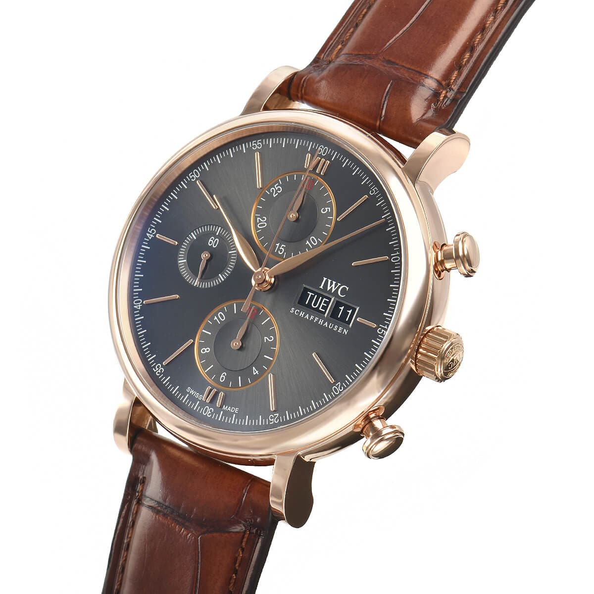 IWC Portofino Chronograph Grey Dial Brown Leather Strap Watch for Men - IW391021