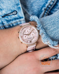 Swarovski Passage Chrono Pink Dial Pink Leather Strap Watch for Women - 5580352
