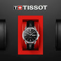 Tissot Automatics III Day Date Black Dial Black Leather Strap Watch For Men - T065.430.16.051.00
